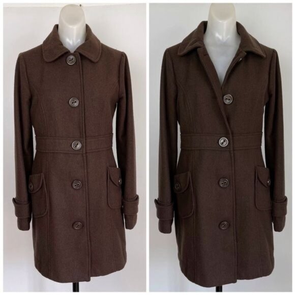 Bb Dakota middle-weight wool blend pea coat chocolate Brown Small - Picture 3 of 11